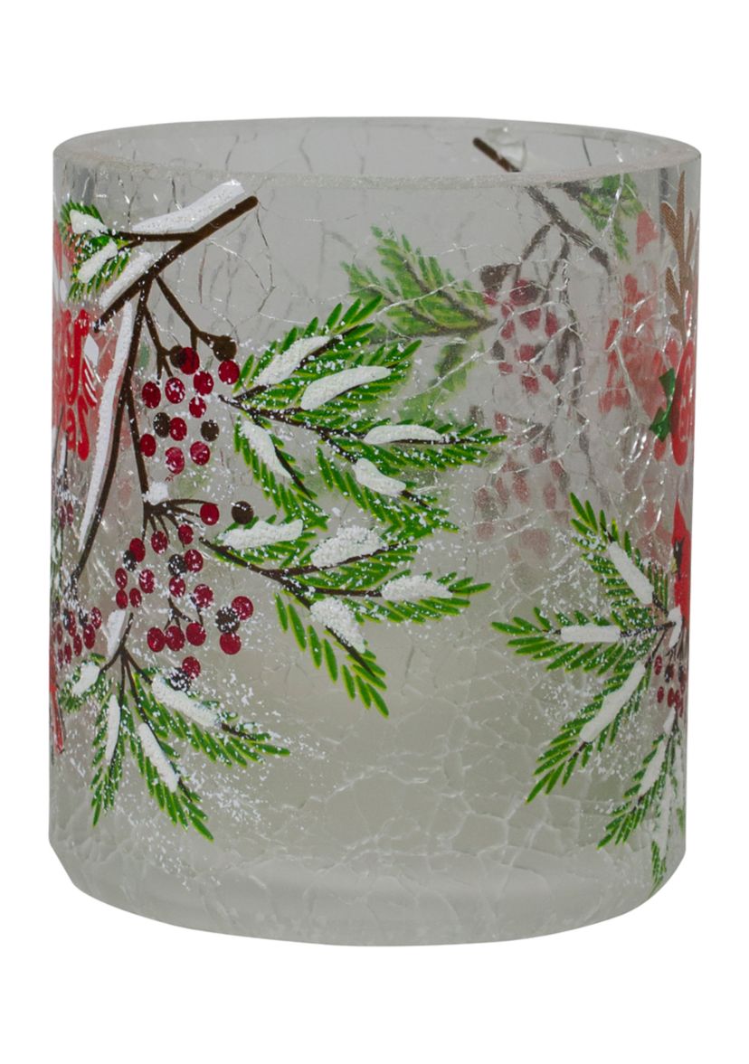 2.75-Inch Cardinal and Pine Hand Painted Flameless Christmas Candle Holder