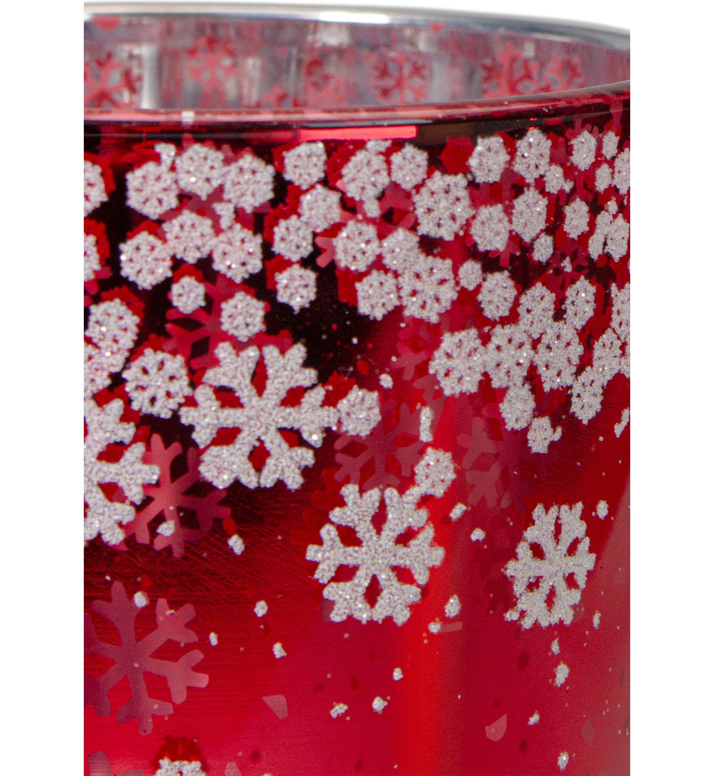 5Inch Red and Shiny Silver Deer in Winter Woods Flameless Candle Holder