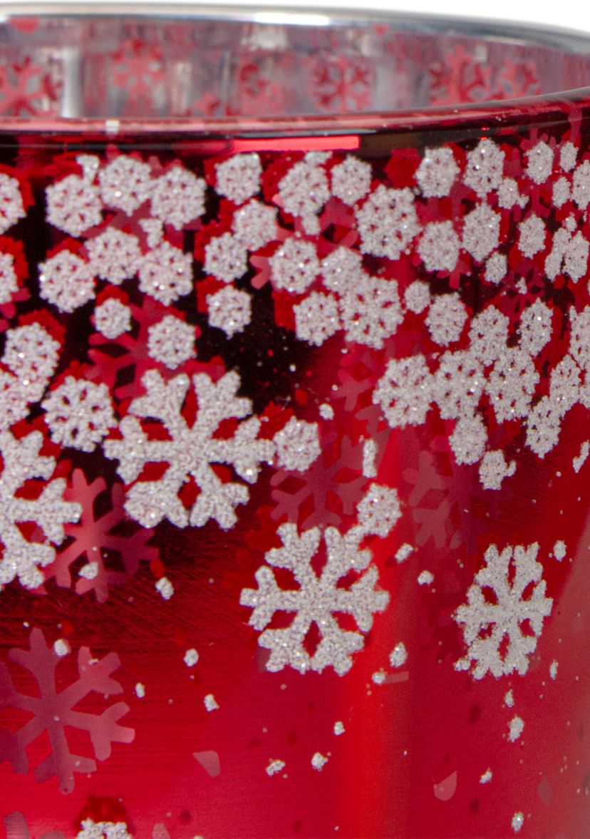 5Inch Red and Shiny Silver Deer in Winter Woods Flameless Candle Holder