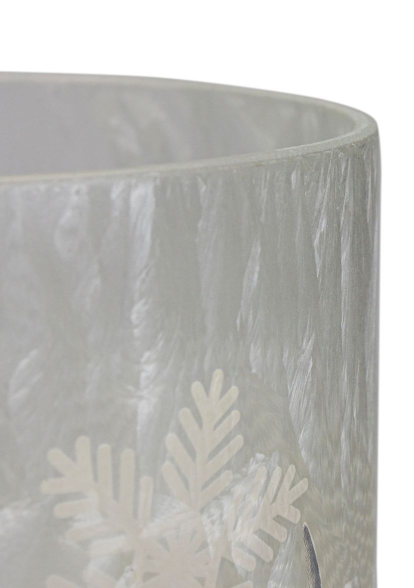 10Inch Deer  Pine and Snowflakes Hand Painted Flameless Glass Christmas Candle Holder