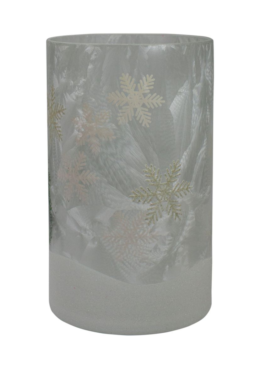 10Inch Deer  Pine and Snowflakes Hand Painted Flameless Glass Christmas Candle Holder
