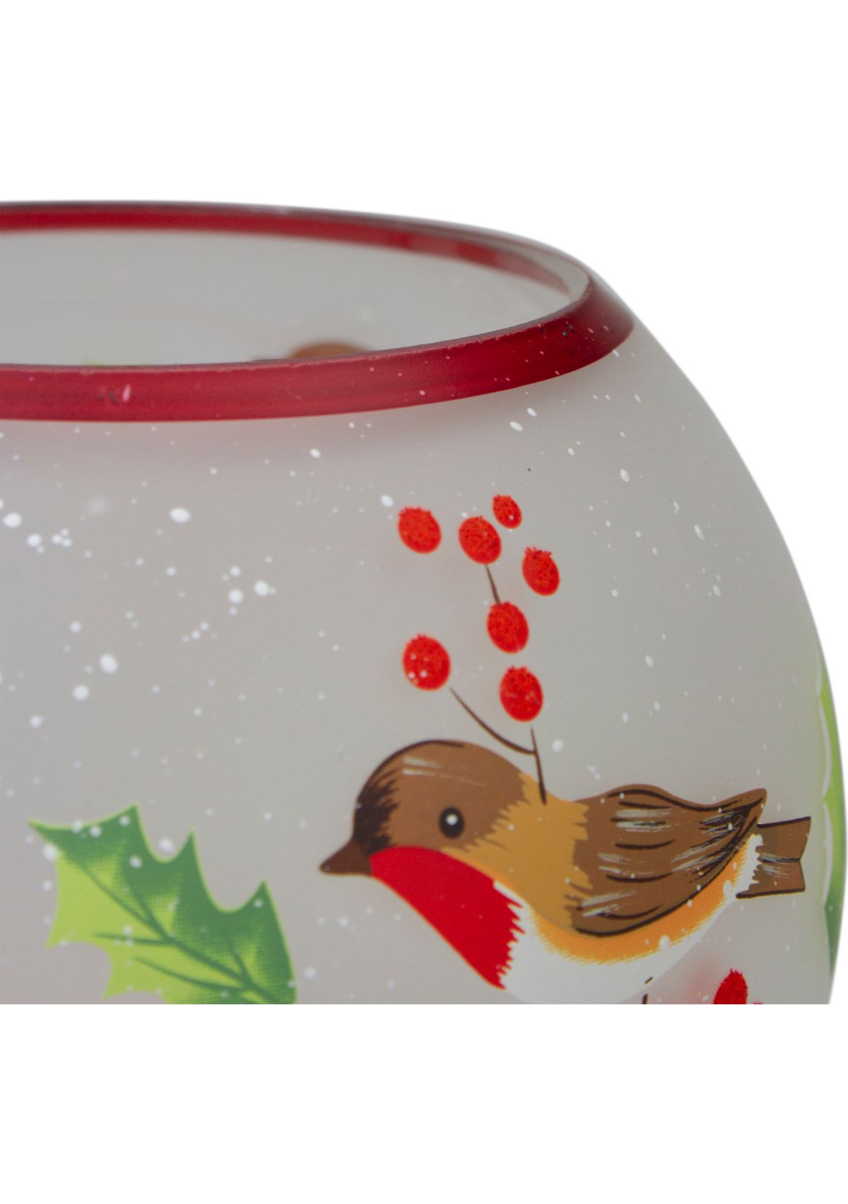 5-Inch Hand Painted Finches and Pine Flameless Glass Candle Holder