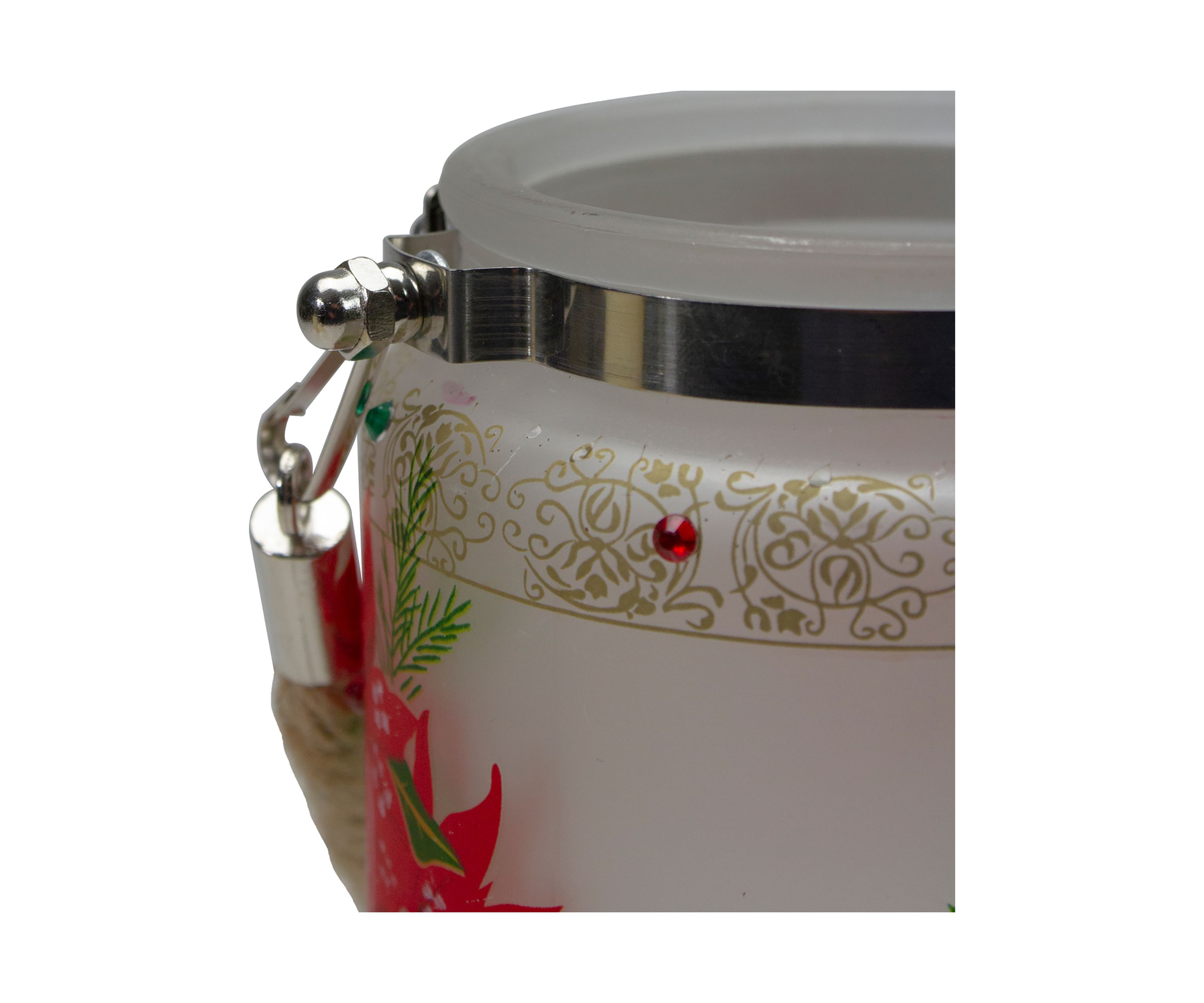 4Inch Hand-Painted Red Poinsettias and Gold Flameless Glass Christmas Candle Holder
