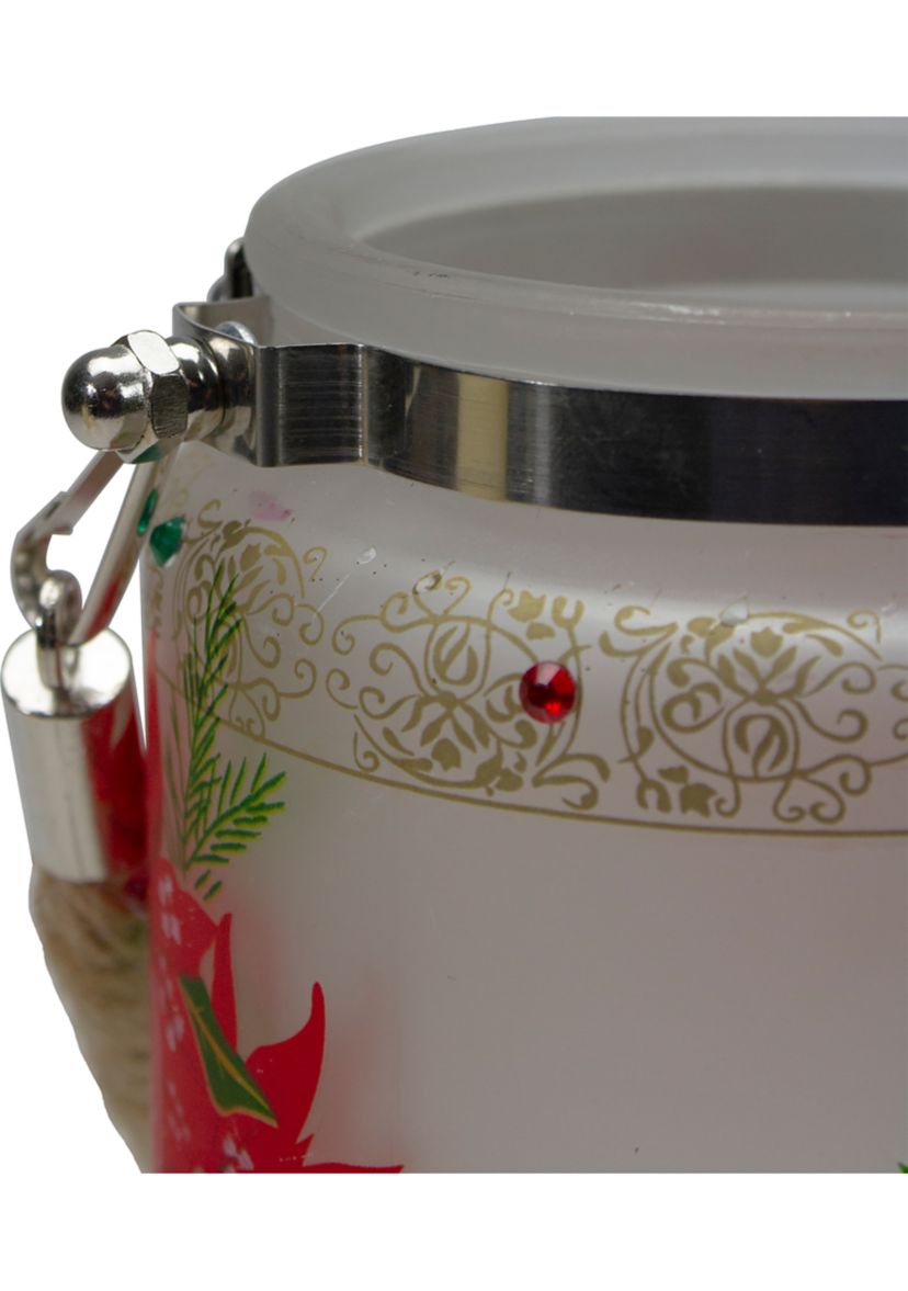 4Inch Hand-Painted Red Poinsettias and Gold Flameless Glass Christmas Candle Holder