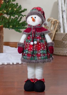 24Inch Red and Green Jolly Plush Girl Snowman Christmas Figure