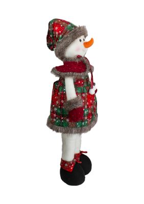 24Inch Red and Green Jolly Plush Girl Snowman Christmas Figure