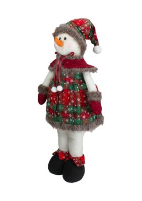 24Inch Red and Green Jolly Plush Girl Snowman Christmas Figure