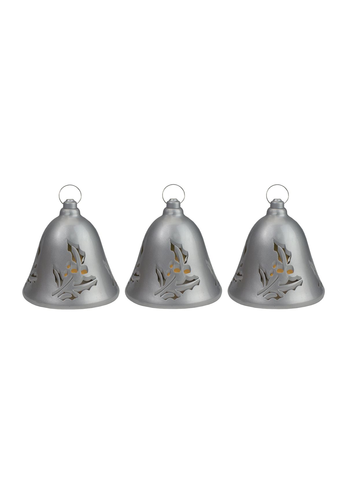Set of 3 Musical Lighted Silver Bells Christmas Decorations  6.5Inch