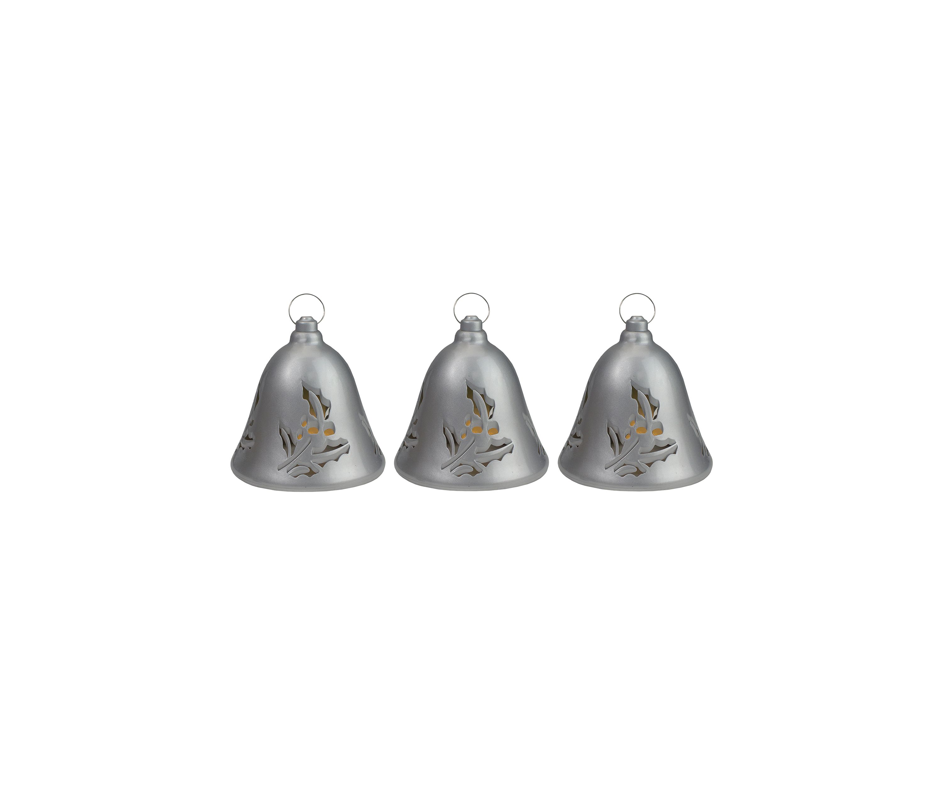 Set of 3 Musical Lighted Silver Bells Christmas Decorations  6.5Inch