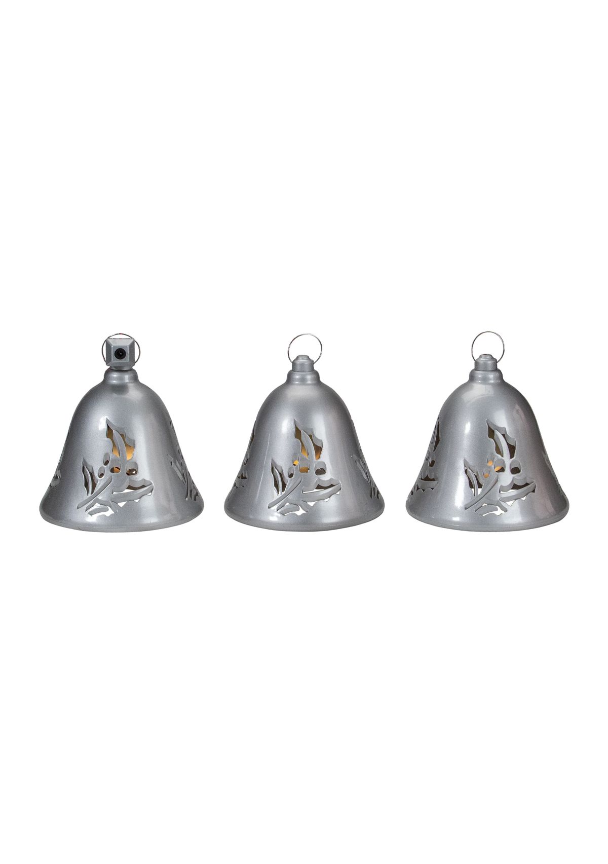 Set of 3 Musical Lighted Silver Bells Christmas Decorations  6.5Inch