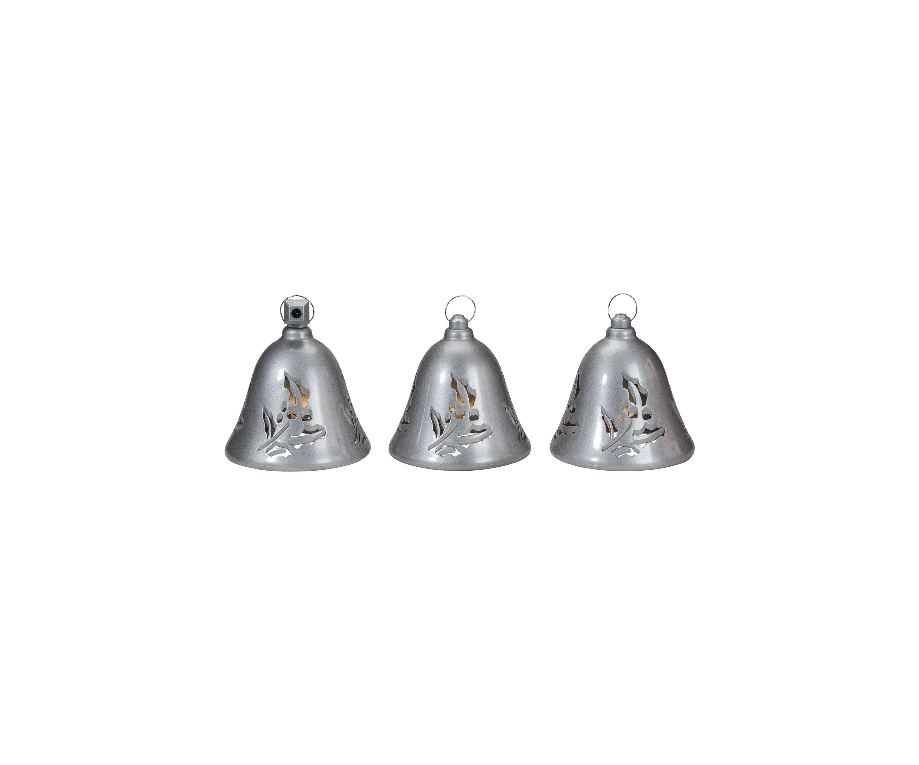Set of 3 Musical Lighted Silver Bells Christmas Decorations  6.5Inch