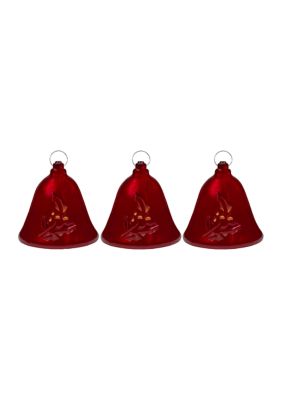 Set of 3 Musical Lighted Red Bells Christmas Decorations  6.5Inch