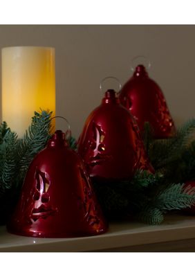 Set of 3 Musical Lighted Red Bells Christmas Decorations  6.5Inch