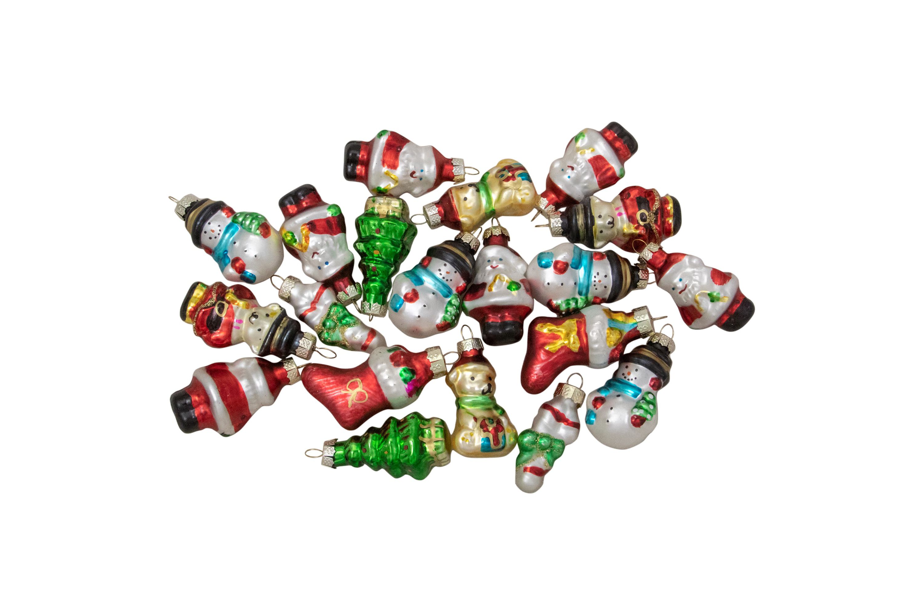 Set of 20 Holiday Figurines Glass Christmas Ornaments 1.75"