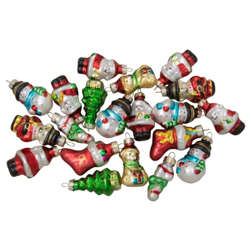 Set of 20 Holiday Figurines Glass Christmas Ornaments 1.75"