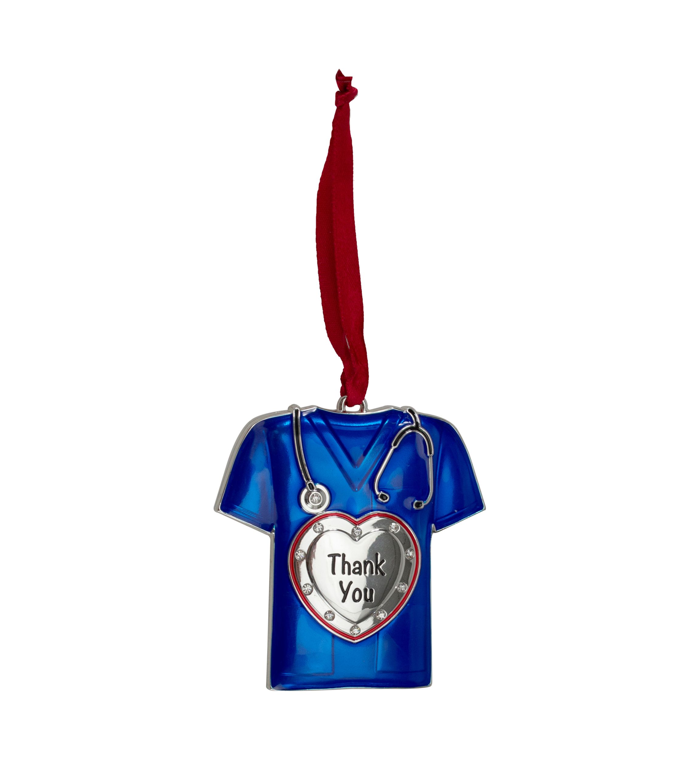 3" Silver Plated Blue Scrubs Christmas Ornament with 11 European Crystals