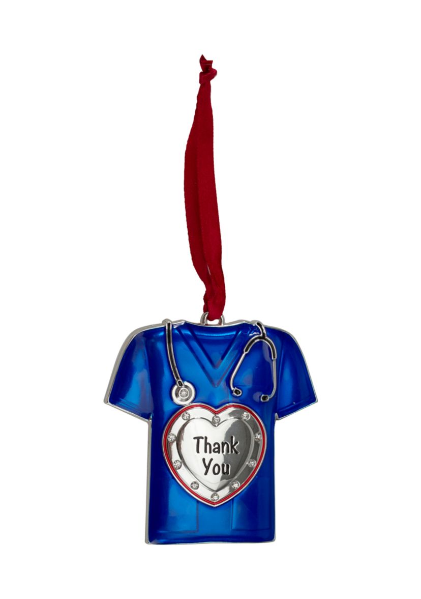 3" Silver Plated Blue Scrubs Christmas Ornament with 11 European Crystals