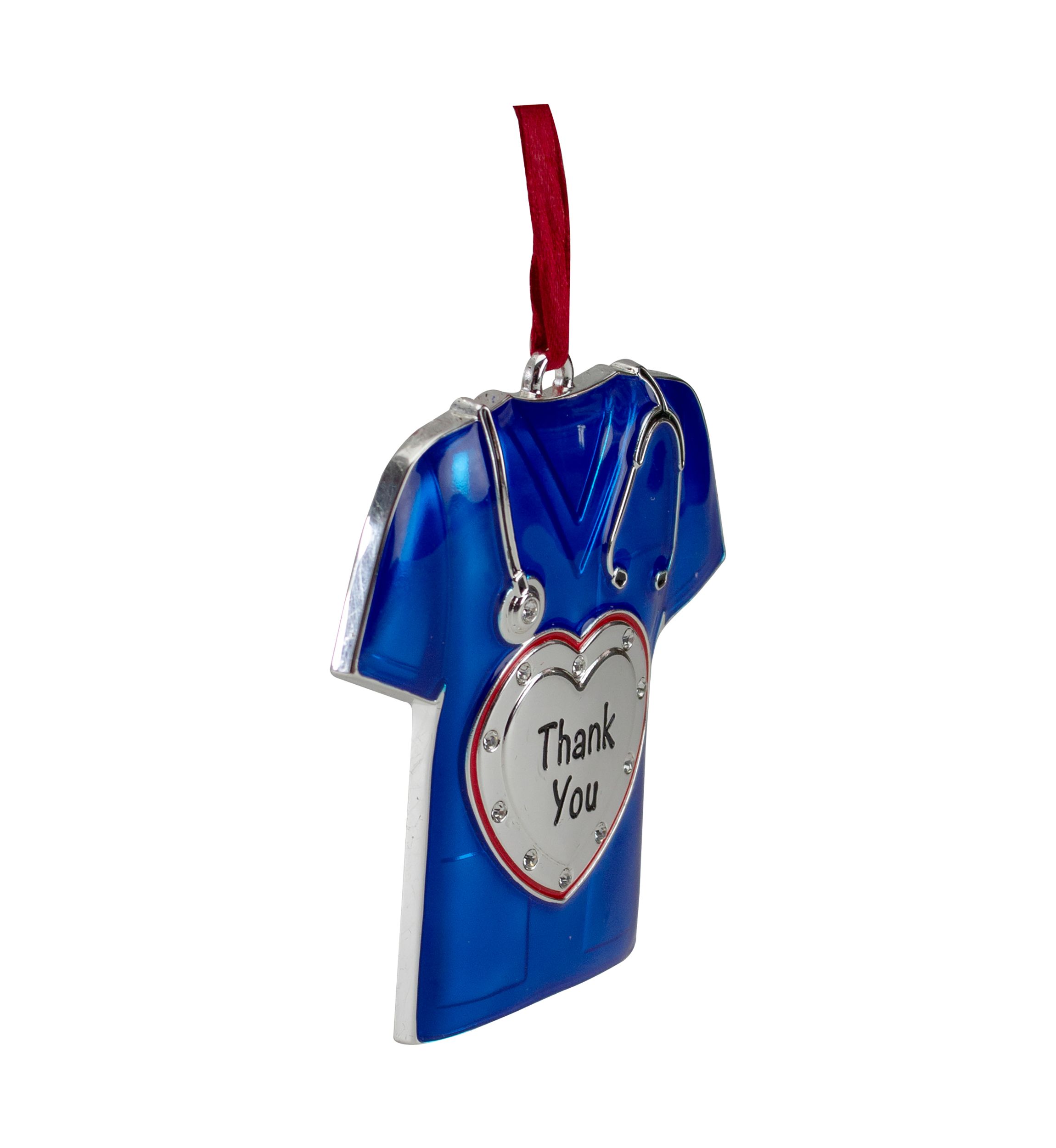 3" Silver Plated Blue Scrubs Christmas Ornament with 11 European Crystals