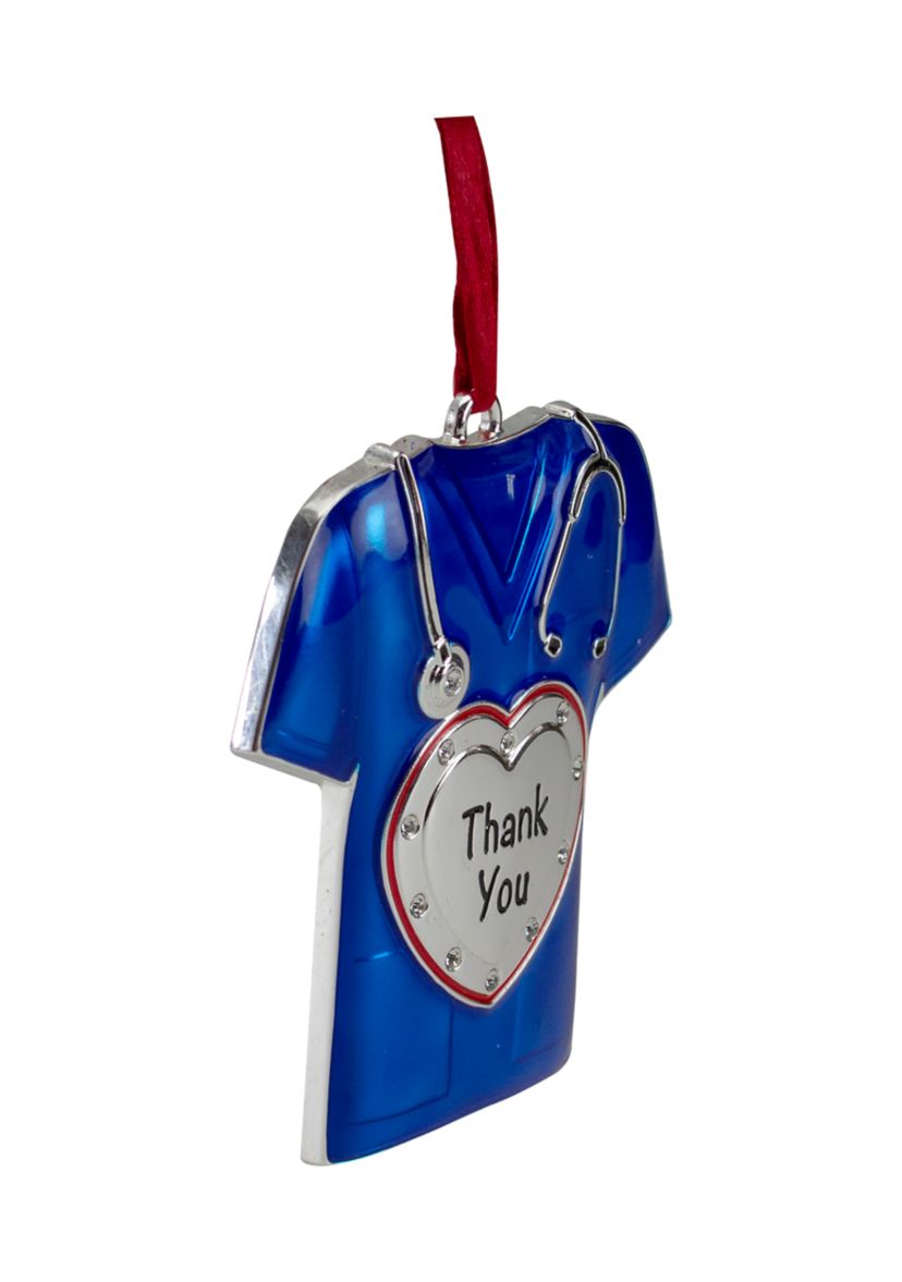 3" Silver Plated Blue Scrubs Christmas Ornament with 11 European Crystals
