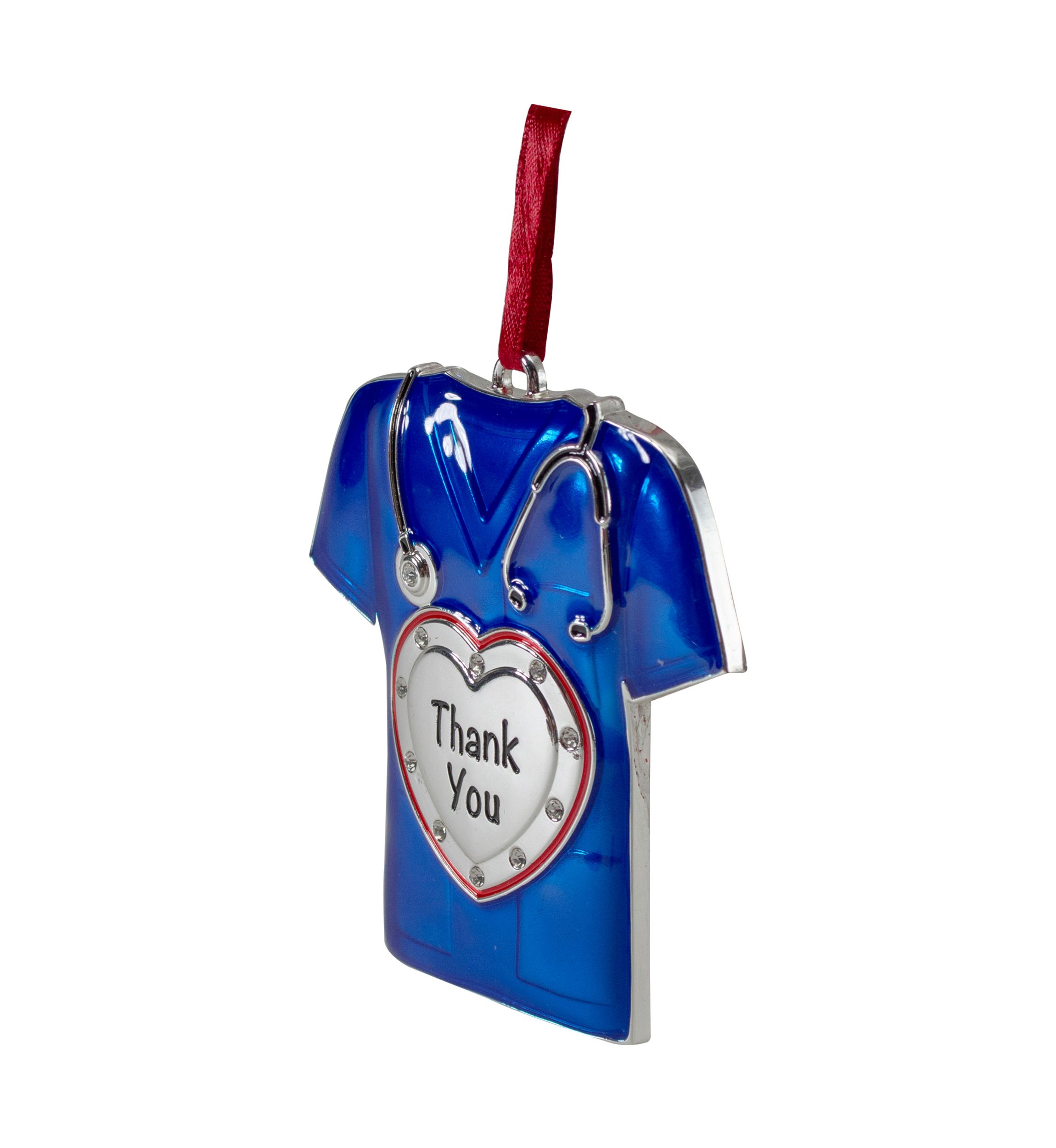 3" Silver Plated Blue Scrubs Christmas Ornament with 11 European Crystals