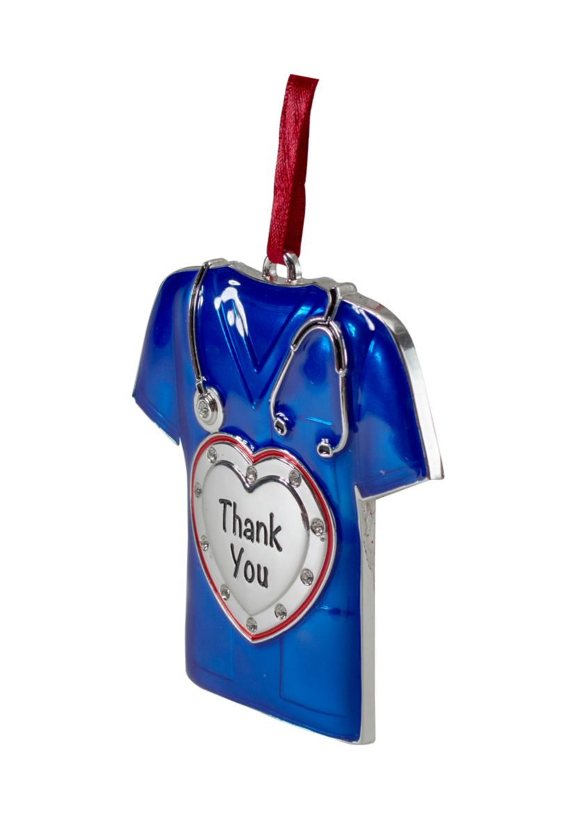 3" Silver Plated Blue Scrubs Christmas Ornament with 11 European Crystals