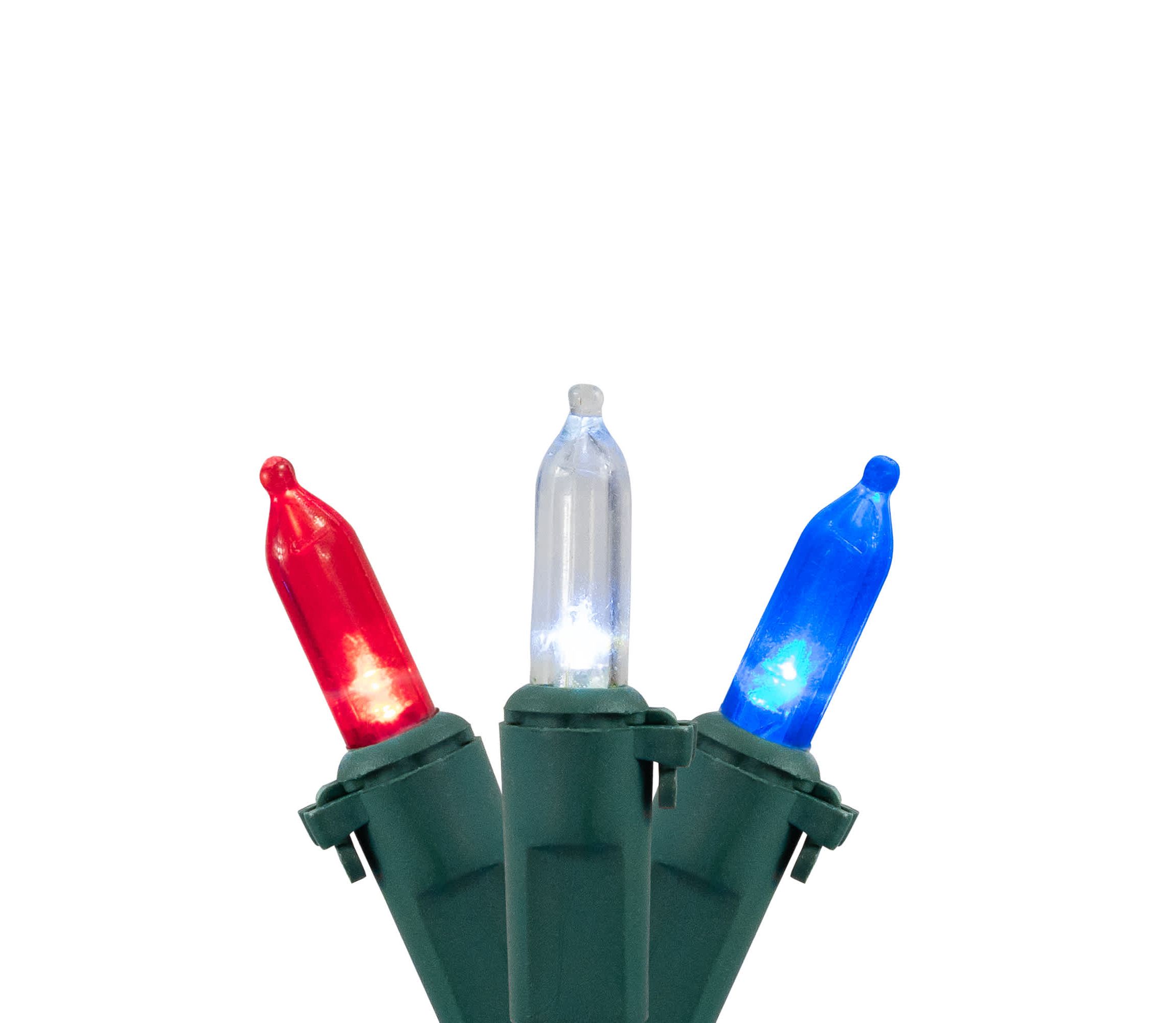 LED Mini Patriotic String Lights - Red  White and Blue - 32.75 - Green Wire - 100ct