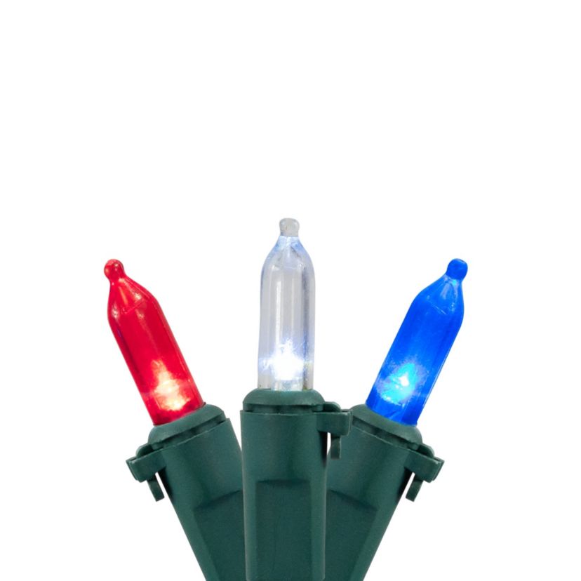 LED Mini Patriotic String Lights - Red  White and Blue - 32.75 - Green Wire - 100ct