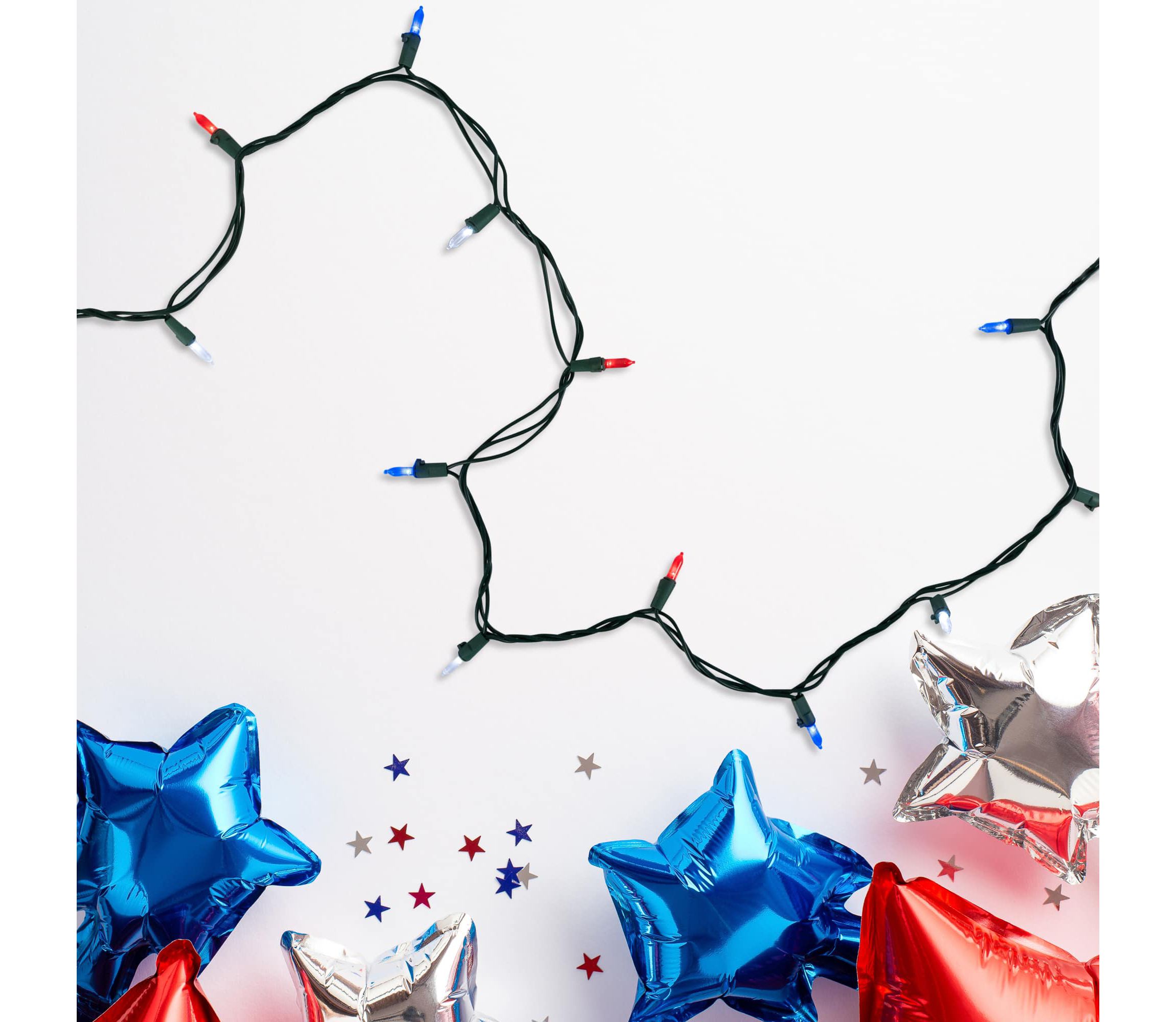 LED Mini Patriotic String Lights - Red  White and Blue - 32.75 - Green Wire - 100ct