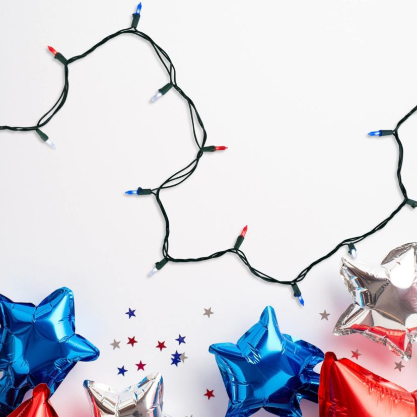 LED Mini Patriotic String Lights - Red  White and Blue - 32.75 - Green Wire - 100ct