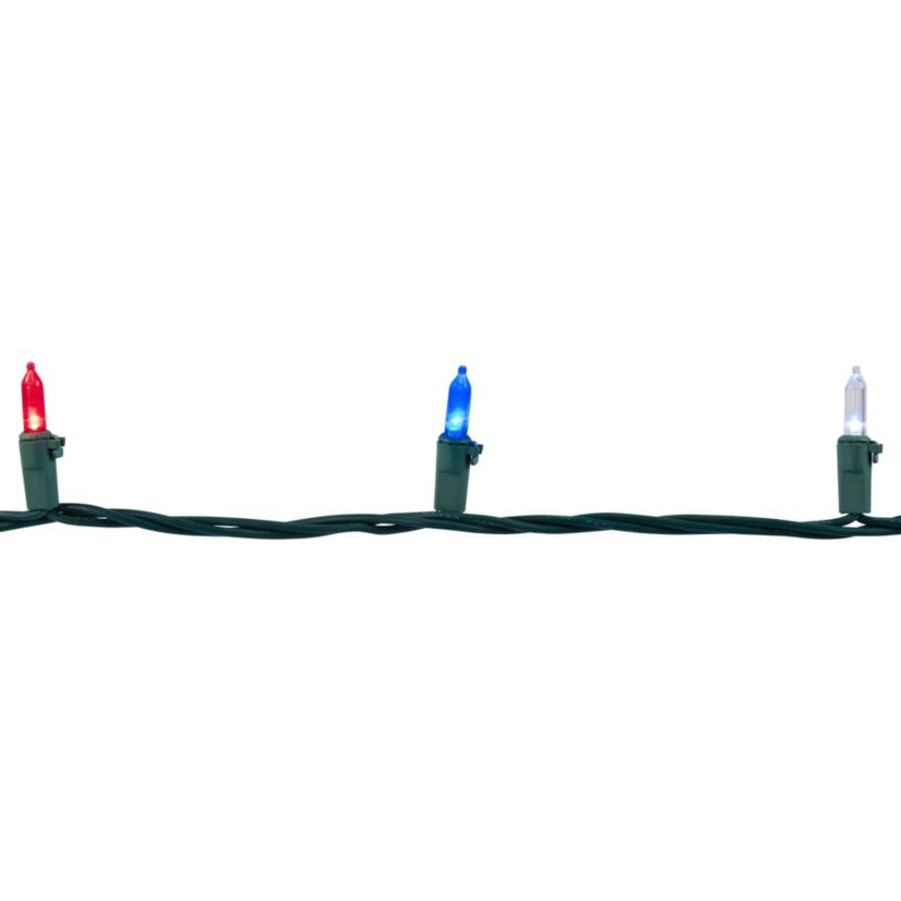 LED Mini Patriotic String Lights - Red  White and Blue - 32.75 - Green Wire - 100ct