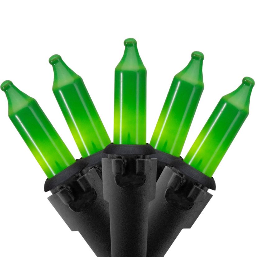50-Count Opaque Green Mini Christmas Light Set- 24.5ft Black Wire