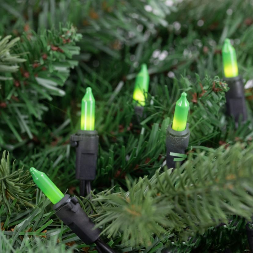 50-Count Opaque Green Mini Christmas Light Set- 24.5ft Black Wire