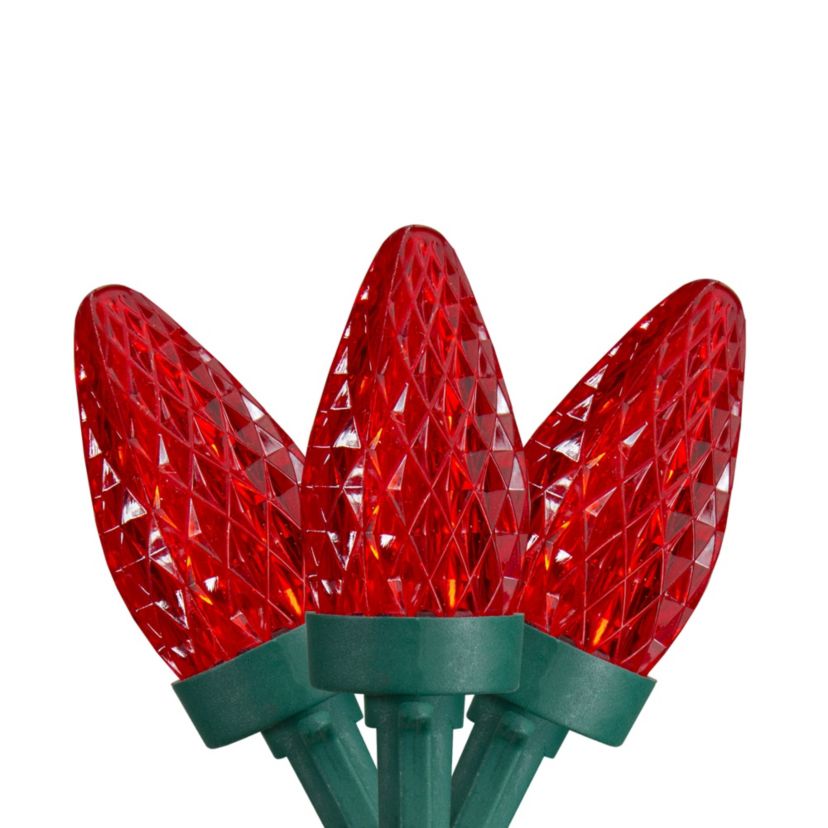 50ct Red LED C7 Faceted Christmas Lights 21ft Green Wire