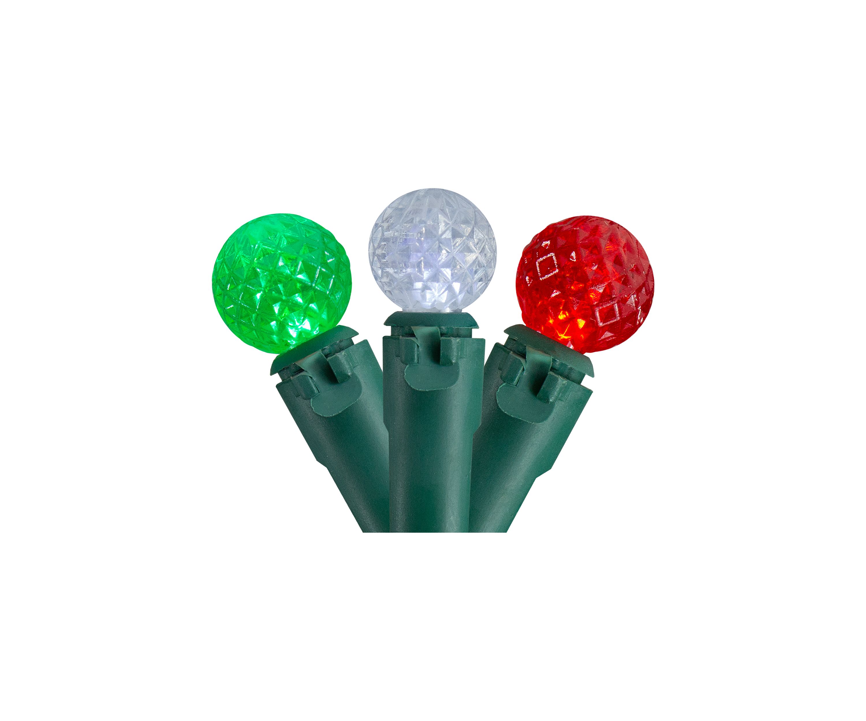 50 Count Red  Green and White LED G12 Berry Christmas Lights  15.9 ft Green Wire