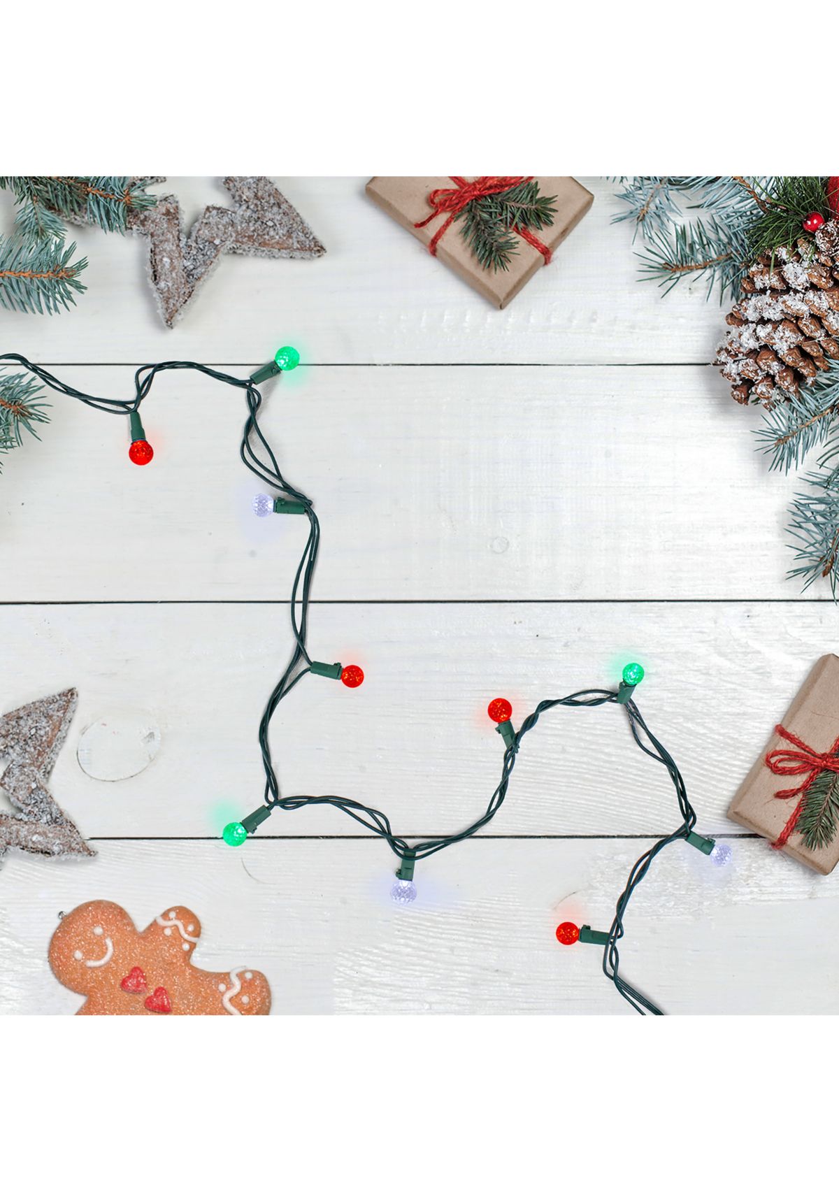 50 Count Red  Green and White LED G12 Berry Christmas Lights  15.9 ft Green Wire