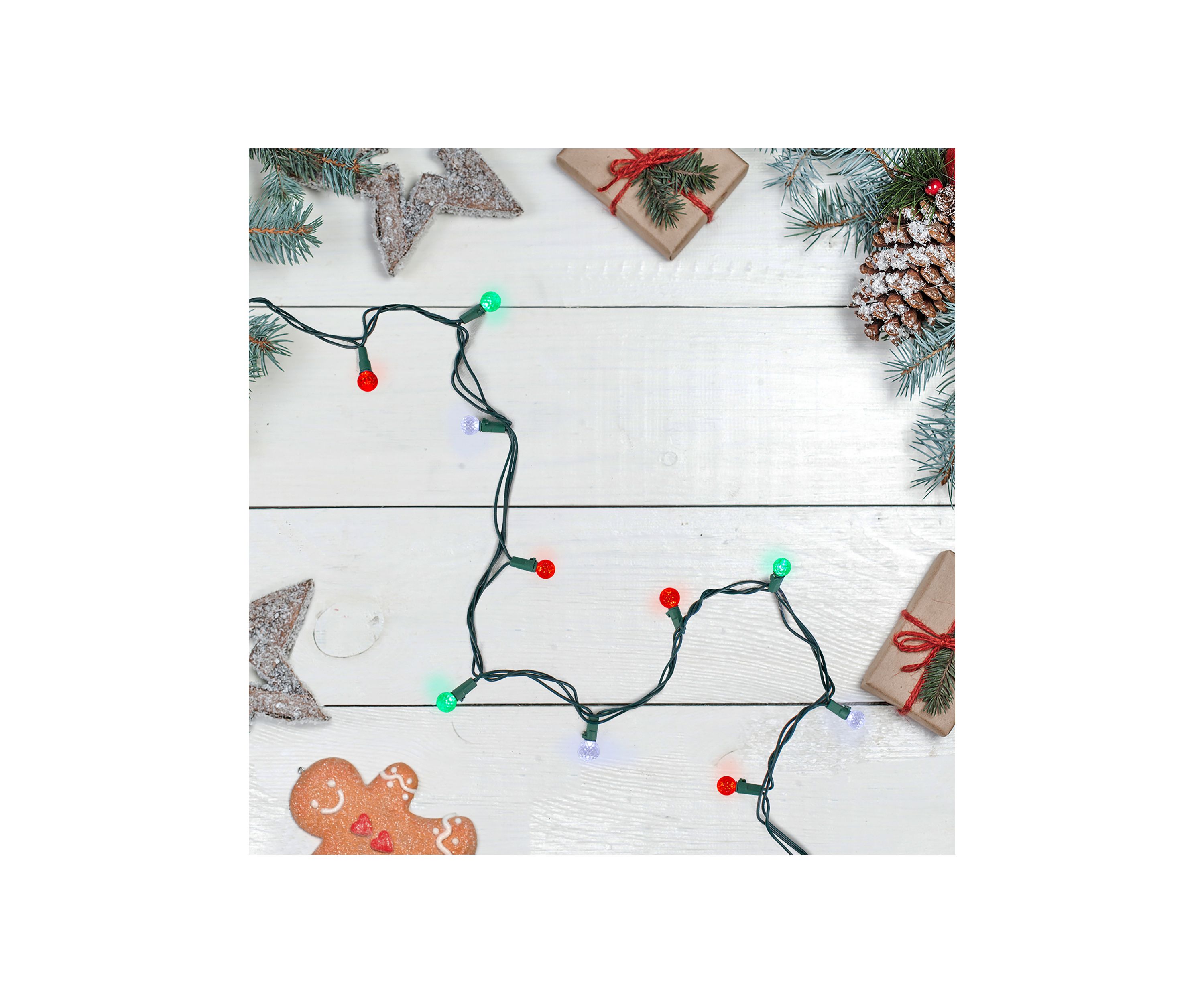 50 Count Red  Green and White LED G12 Berry Christmas Lights  15.9 ft Green Wire
