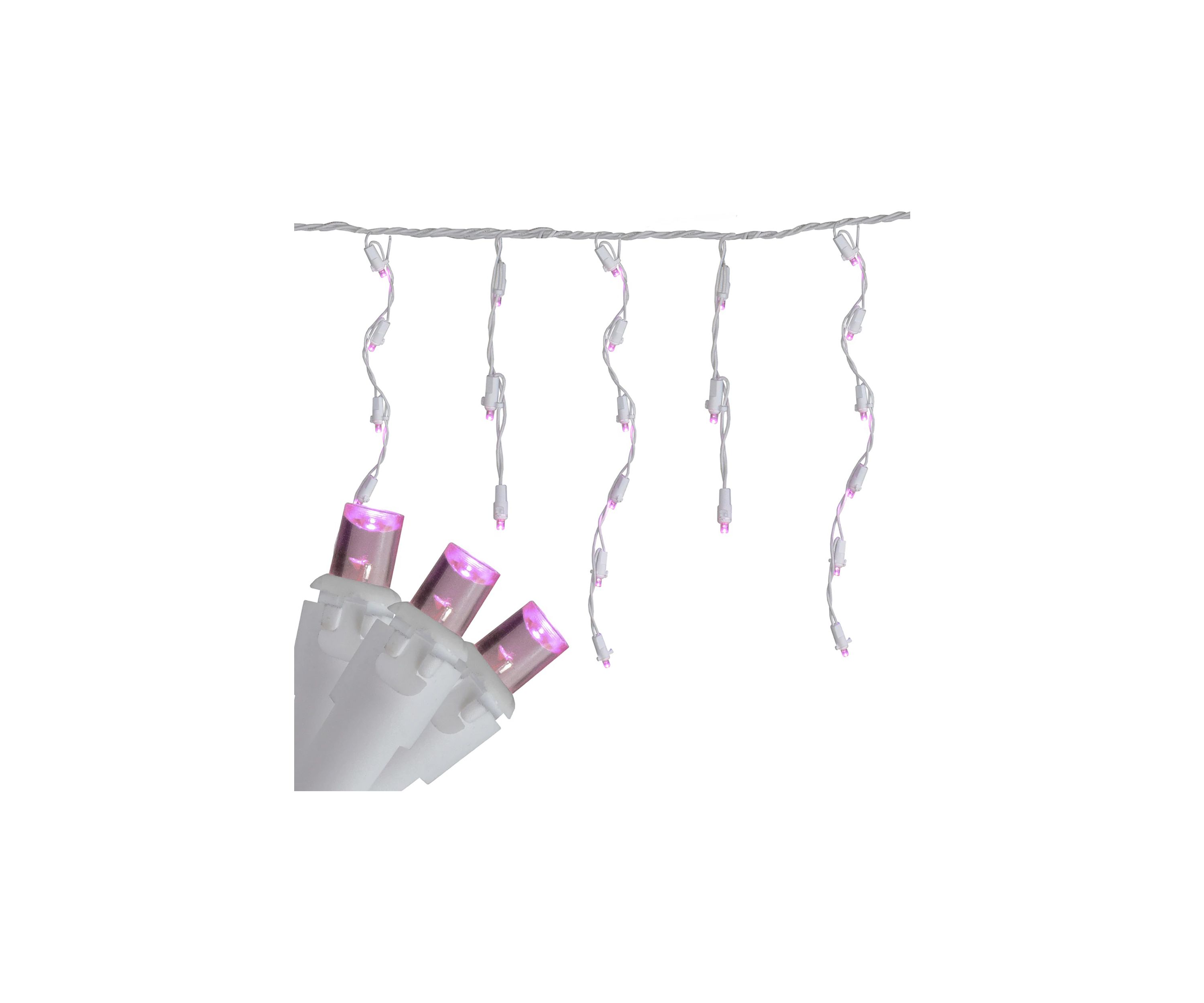 100 Count Pink LED Wide Angle Icicle Christmas Lights  5.5 ft White Wire