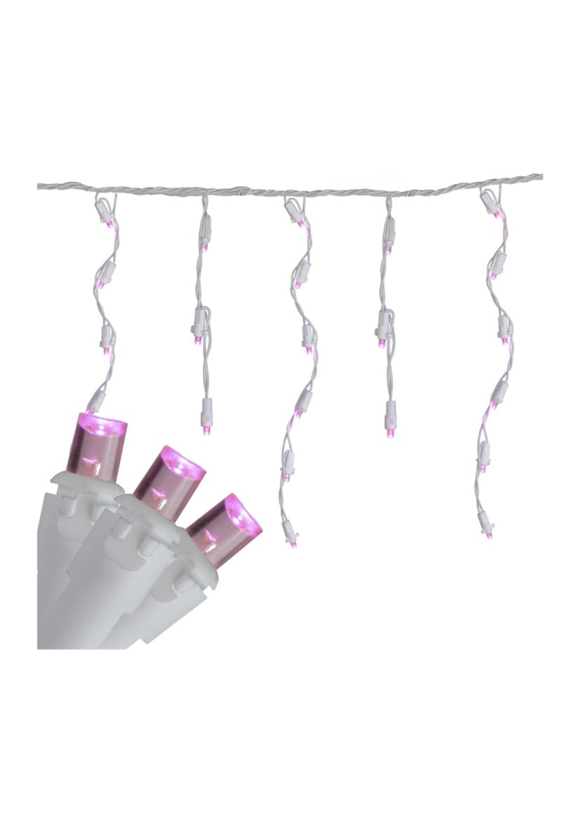 100 Count Pink LED Wide Angle Icicle Christmas Lights  5.5 ft White Wire