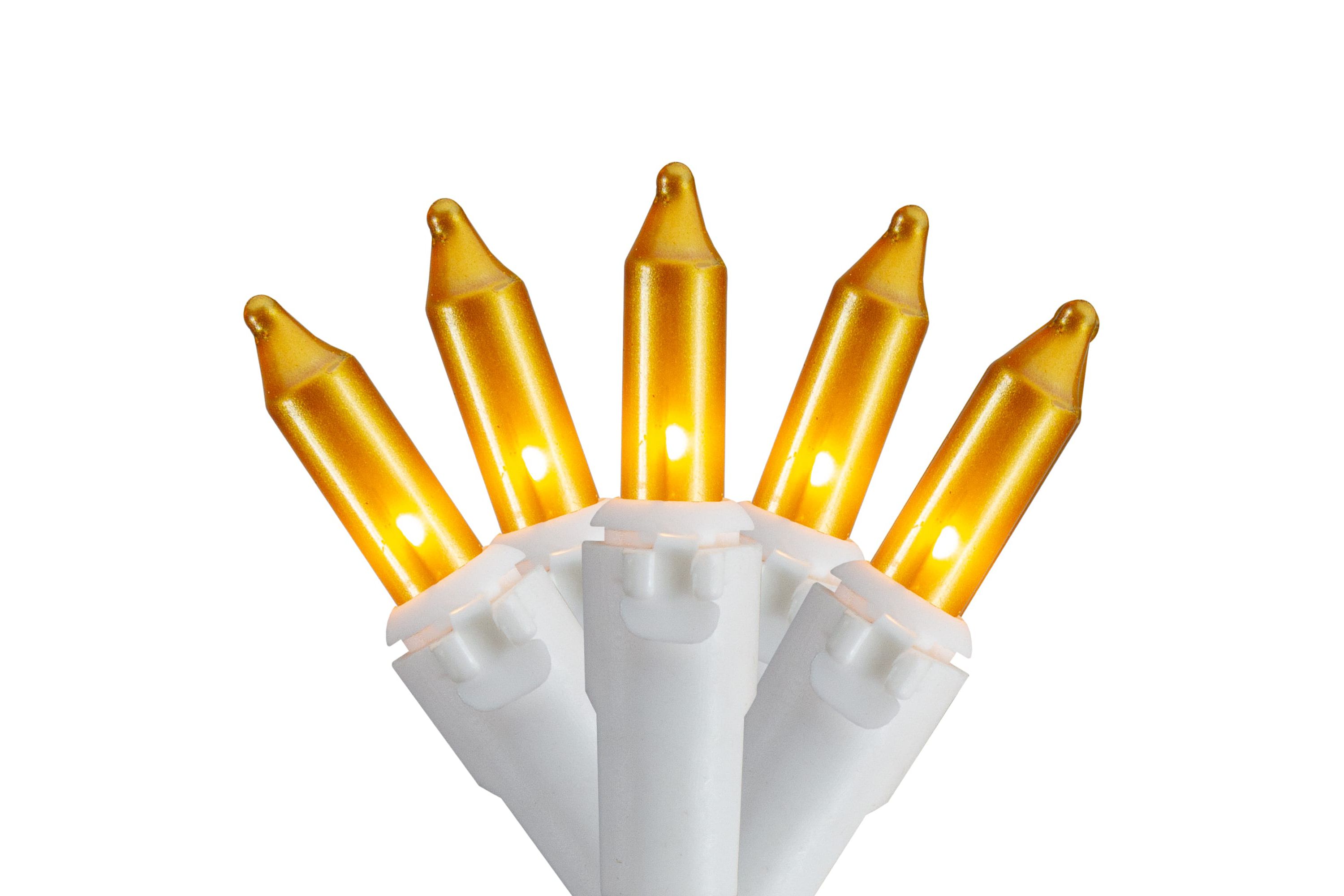 50ct Opaque Gold Mini Christmas Light Set  24.5ft White Wire