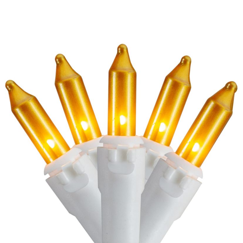 50ct Opaque Gold Mini Christmas Light Set  24.5ft White Wire