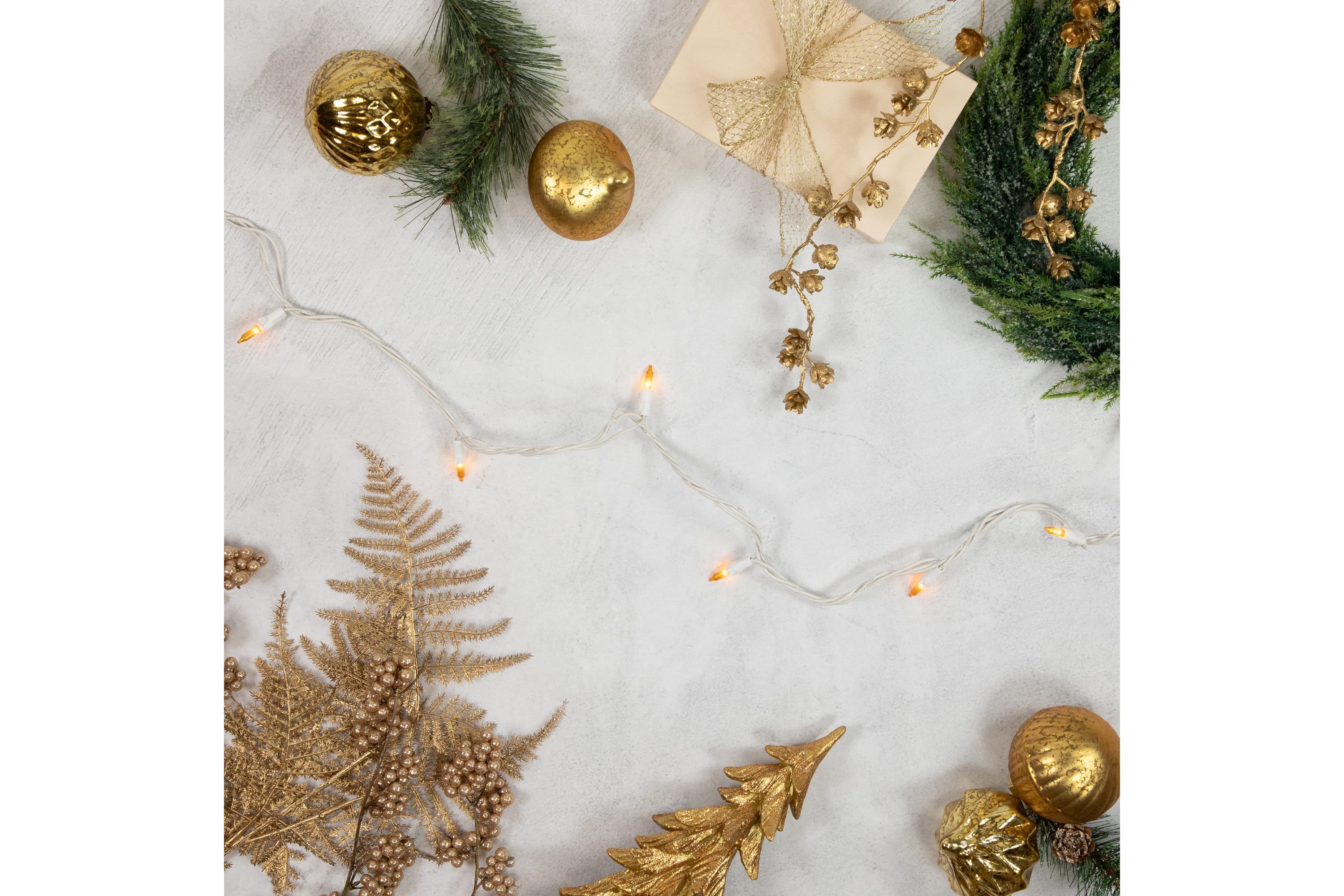 50ct Opaque Gold Mini Christmas Light Set  24.5ft White Wire