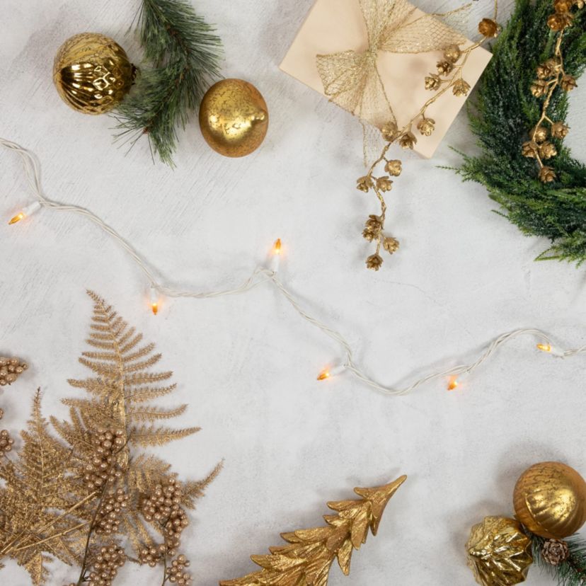 50ct Opaque Gold Mini Christmas Light Set  24.5ft White Wire