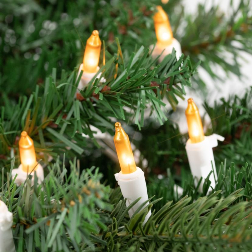 50ct Opaque Gold Mini Christmas Light Set  24.5ft White Wire
