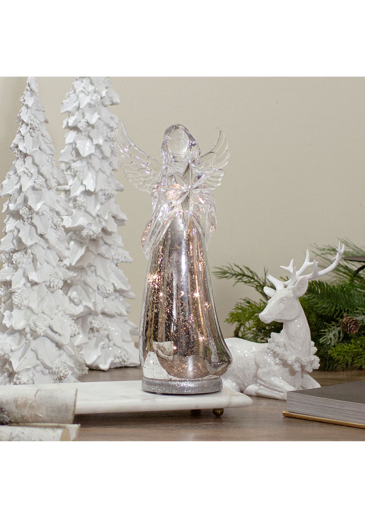 13Inch Lighted Angel Holding a Star Christmas Tabletop Figurine
