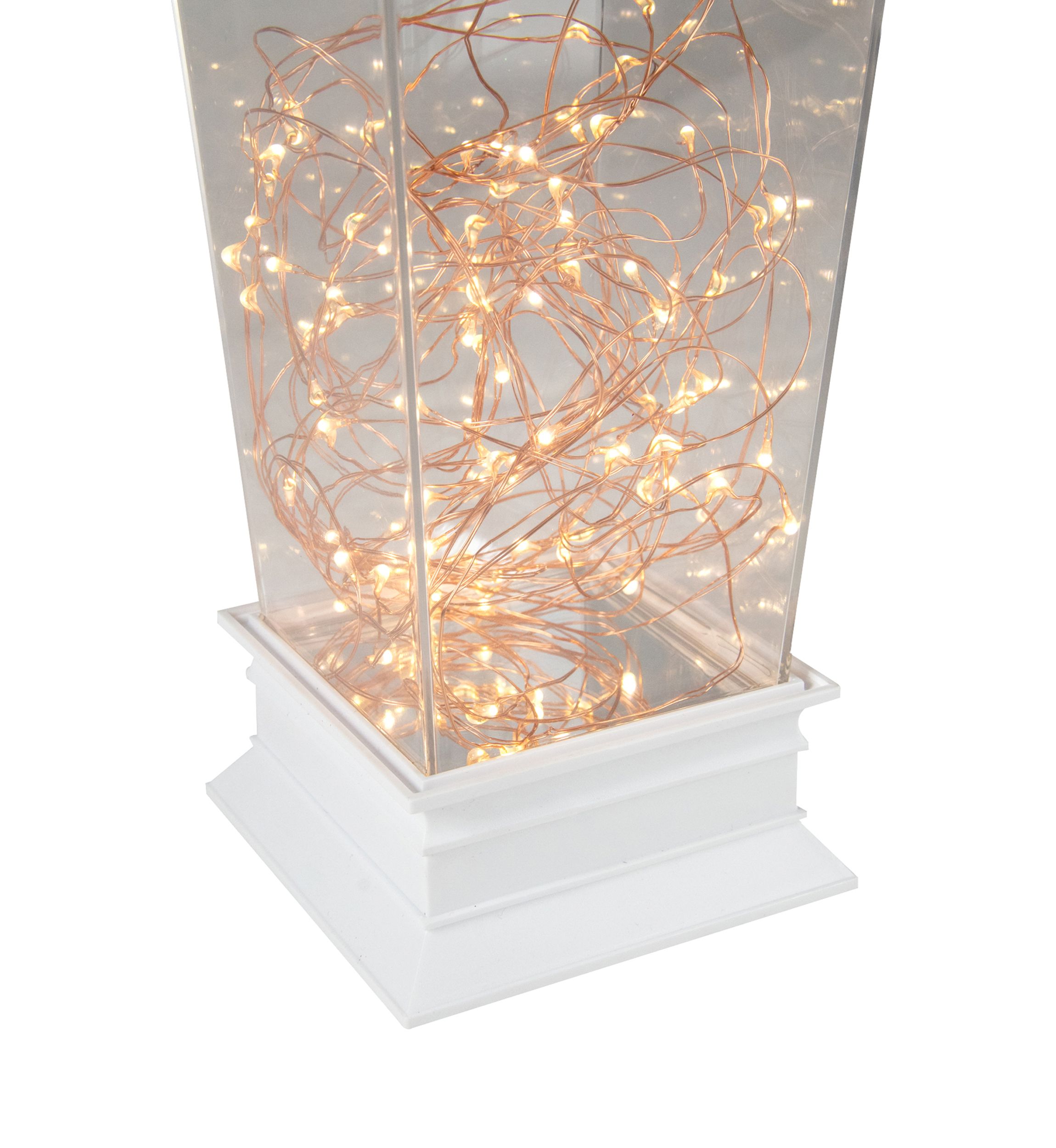 12Inch Battery Operated White Tapered Lantern with Rice Lights Tabletop Decoration