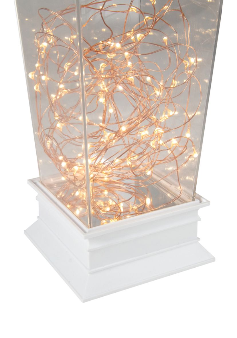 12Inch Battery Operated White Tapered Lantern with Rice Lights Tabletop Decoration