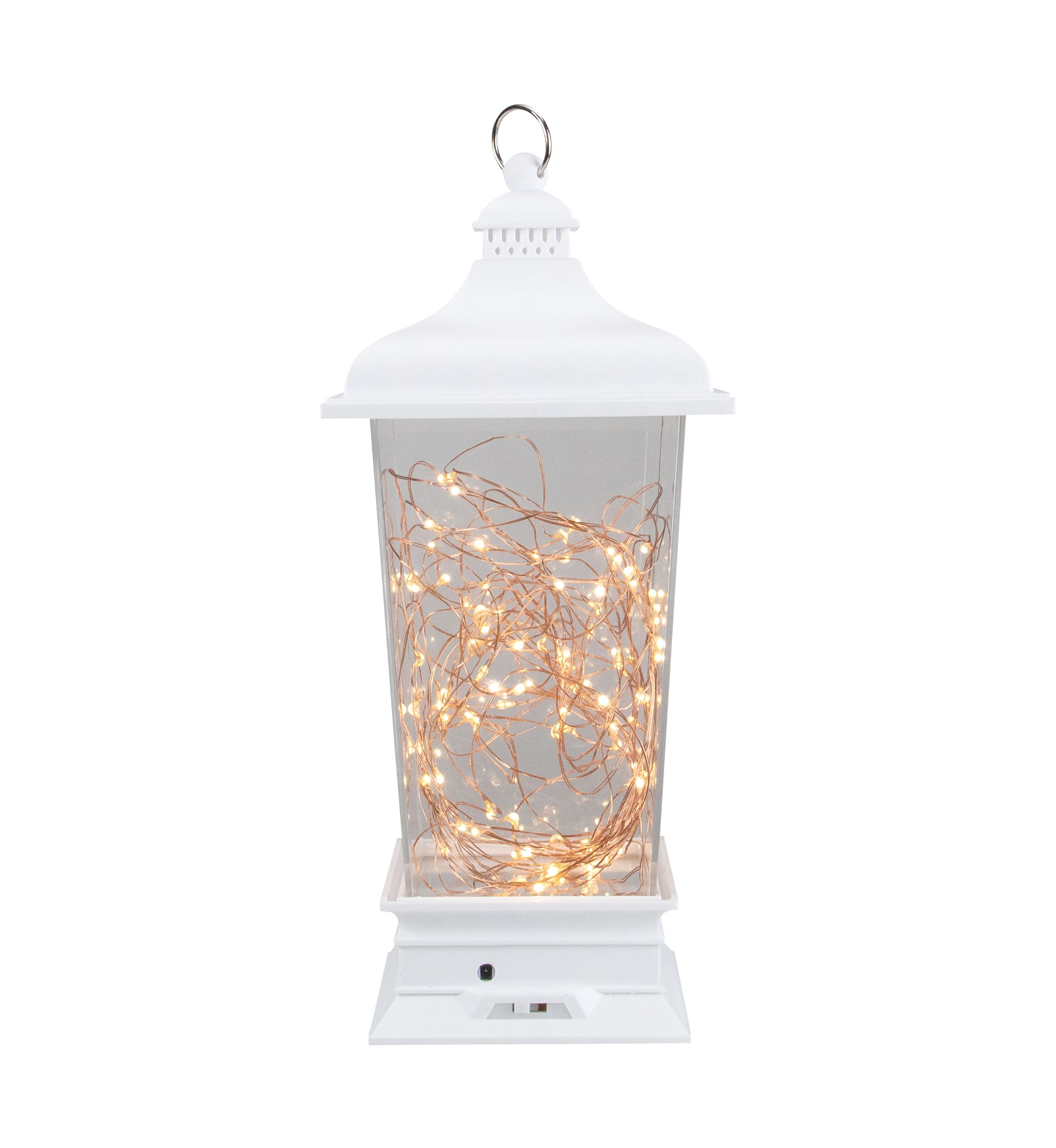 12Inch Battery Operated White Tapered Lantern with Rice Lights Tabletop Decoration