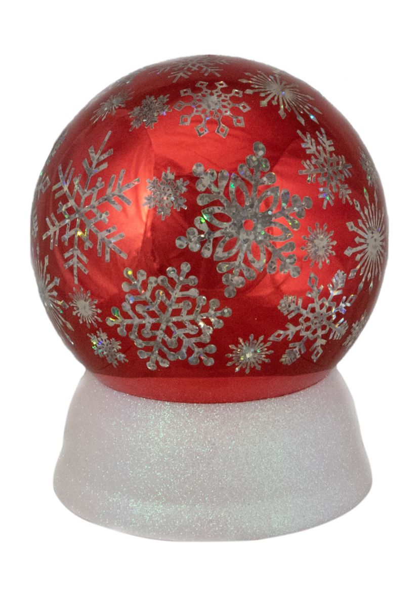 6.5Inch LED Lighted Shiny Red Snowflake Water Globe Tabletop Decoration