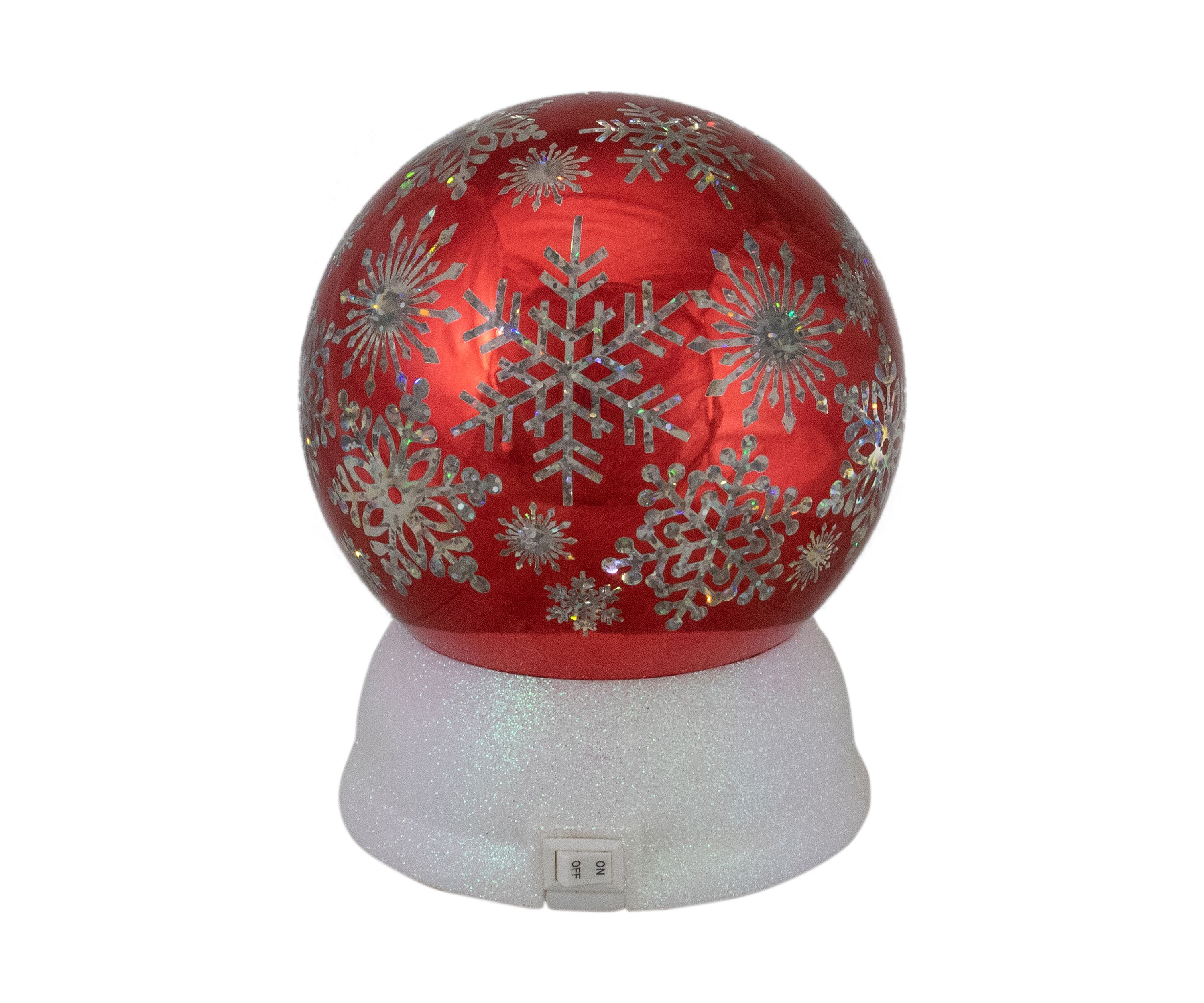 6.5Inch LED Lighted Shiny Red Snowflake Water Globe Tabletop Decoration