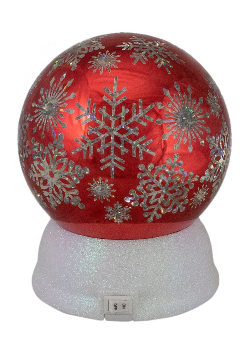 6.5Inch LED Lighted Shiny Red Snowflake Water Globe Tabletop Decoration